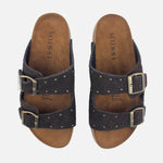 Sandalia plana ixora de cuero para mujer - Café