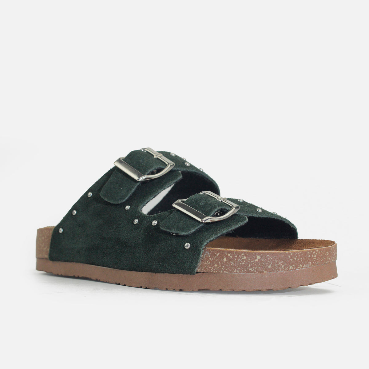 Sandalia plana Ixora de cuero para mujer - Verde
