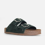 Sandalia plana Ixora de cuero para mujer - Verde