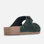 Sandalia plana Ixora de cuero para mujer - Verde