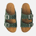 Sandalia plana Ixora de cuero para mujer - Verde