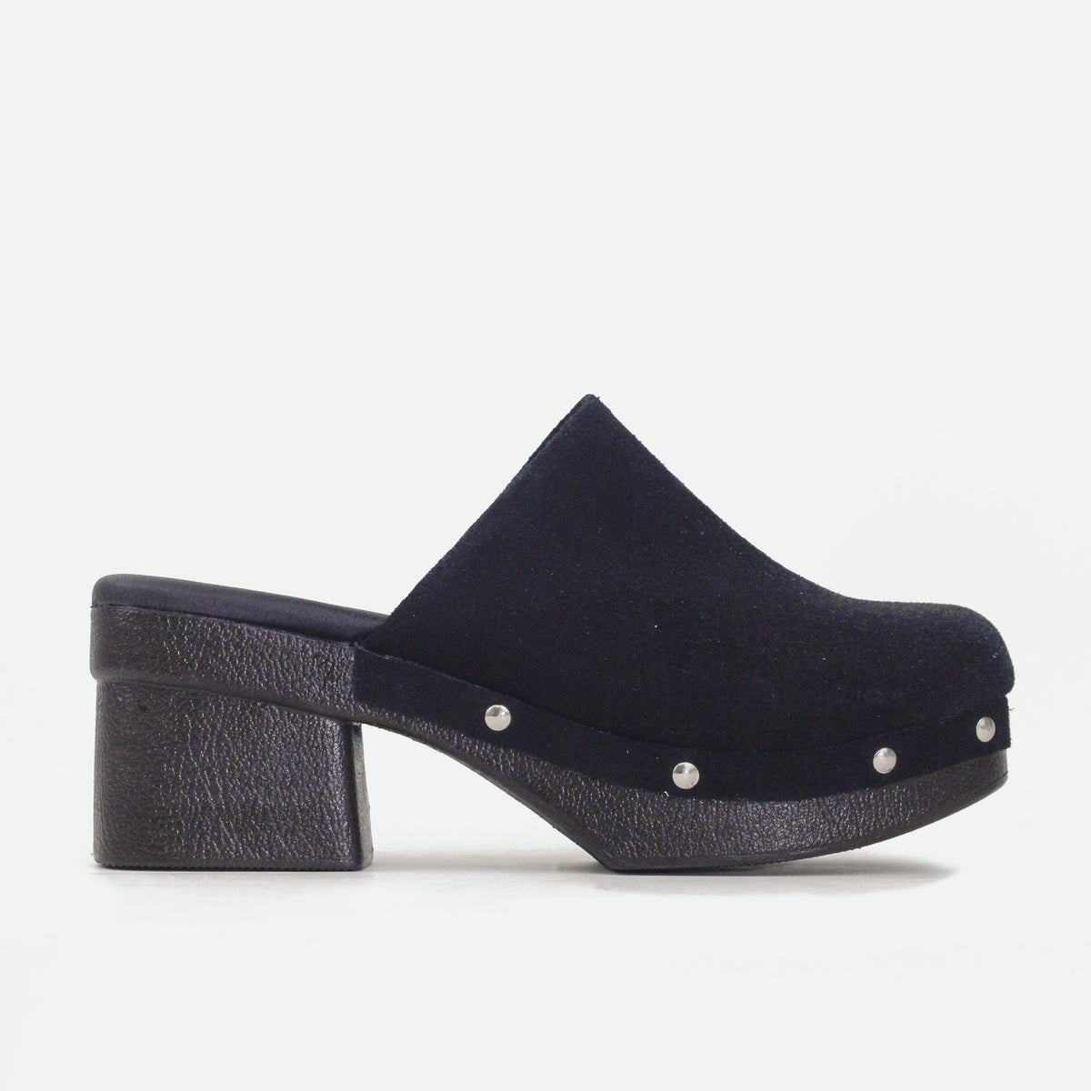 Zueco tacon boho de cuero para mujer - Negro