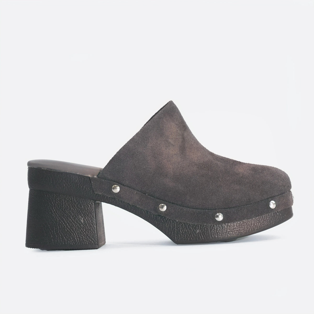 Zueco tacon boho de cuero para mujer - Negro