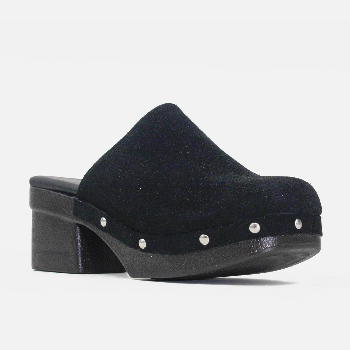 Zueco tacon boho de cuero para mujer - Negro