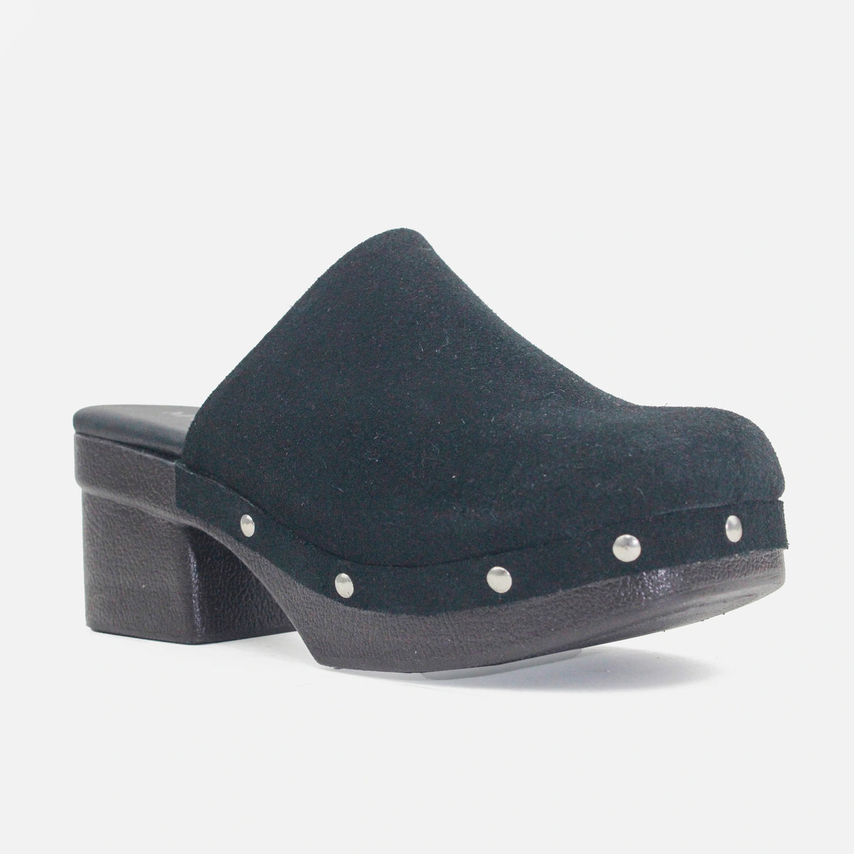 Zueco tacon boho de cuero para mujer - Negro