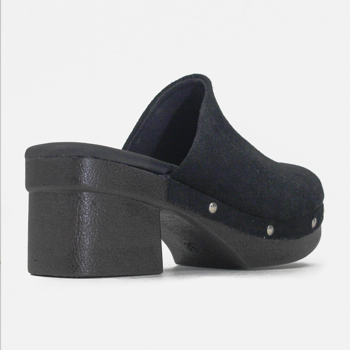 Zueco tacon boho de cuero para mujer - Negro