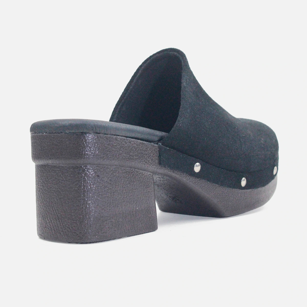 Zueco tacon boho de cuero para mujer - Negro