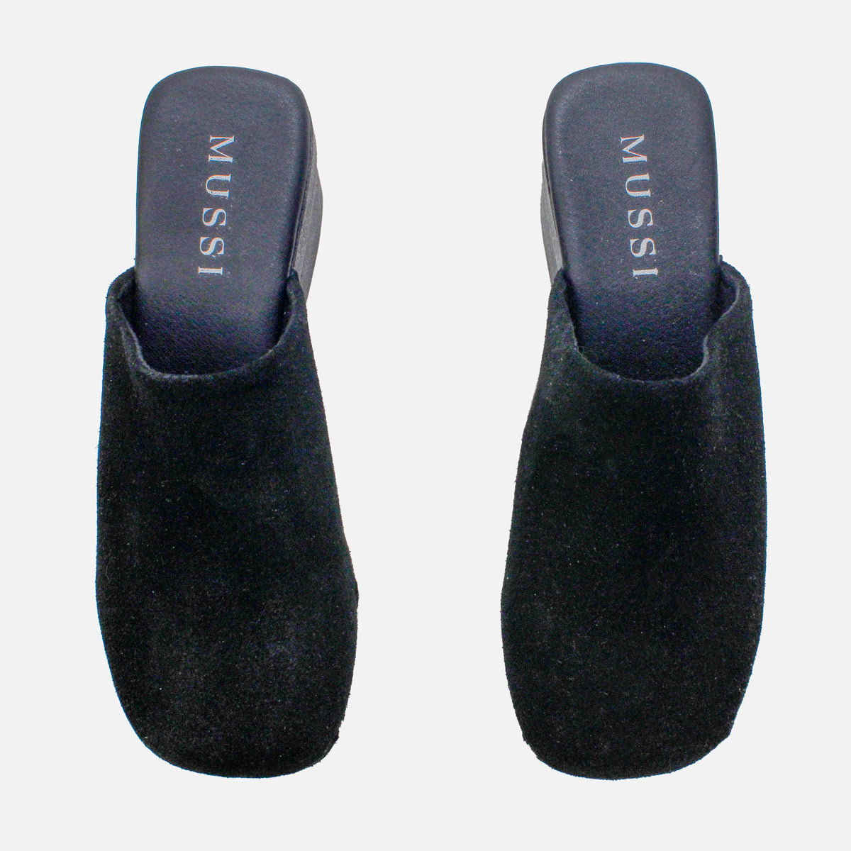 Zueco tacon boho de cuero para mujer - Negro