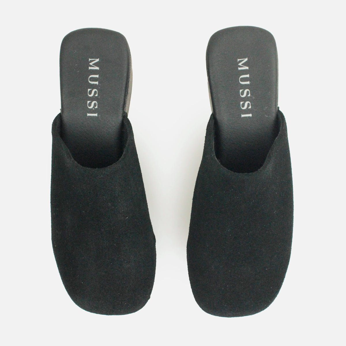 Zueco tacon boho de cuero para mujer - Negro