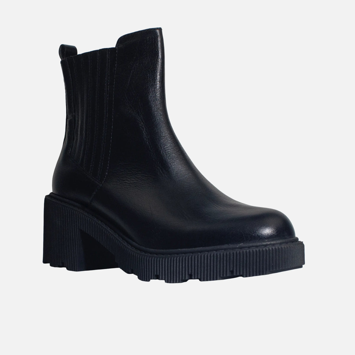 Botin tacon valencia de cuero para mujer - Negro