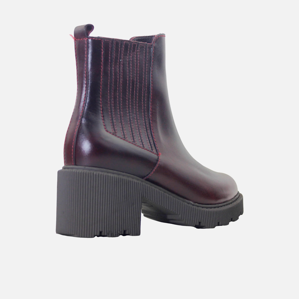 Botin tacon valencia de cuero para mujer - Vino