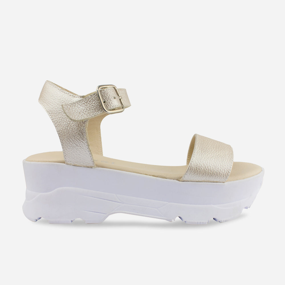 Sandalia chunky llaru de cuero para mujer - Champaña