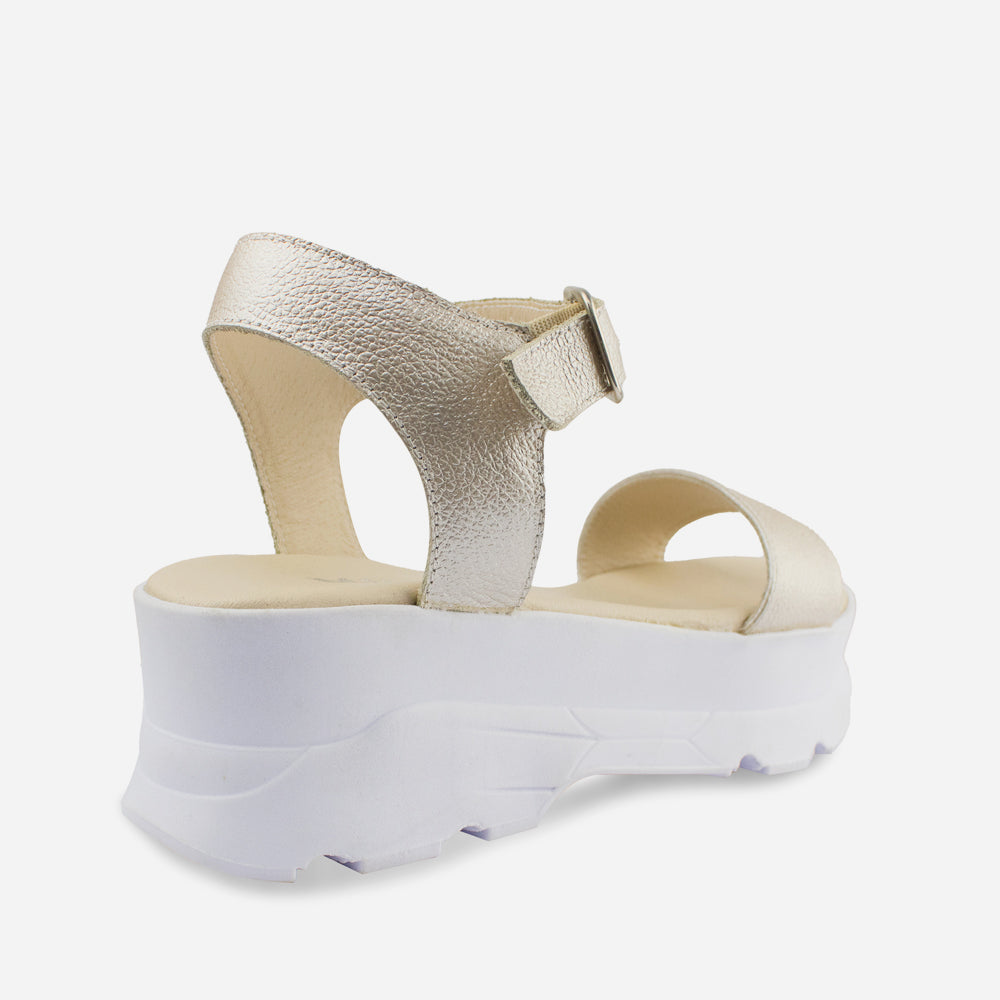 Sandalia chunky llaru de cuero para mujer - Champaña