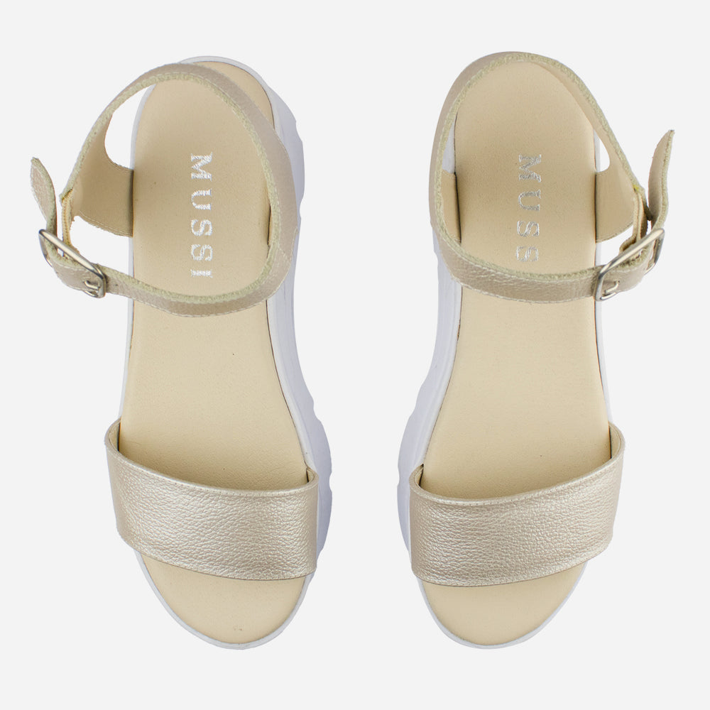 Sandalia chunky llaru de cuero para mujer - Champaña