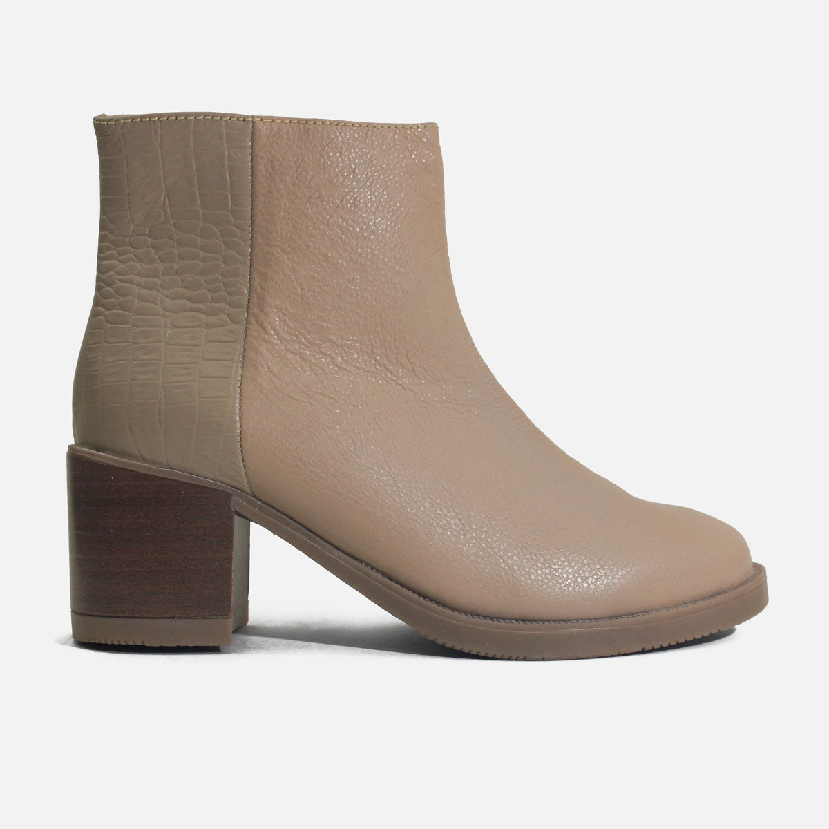 Botin tacon lili de cuero para mujer - Taupe