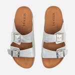 Sandalia plana gio de cuero para mujer - Plateado