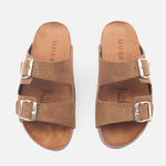 Sandalia plana gio de cuero para mujer - Camel