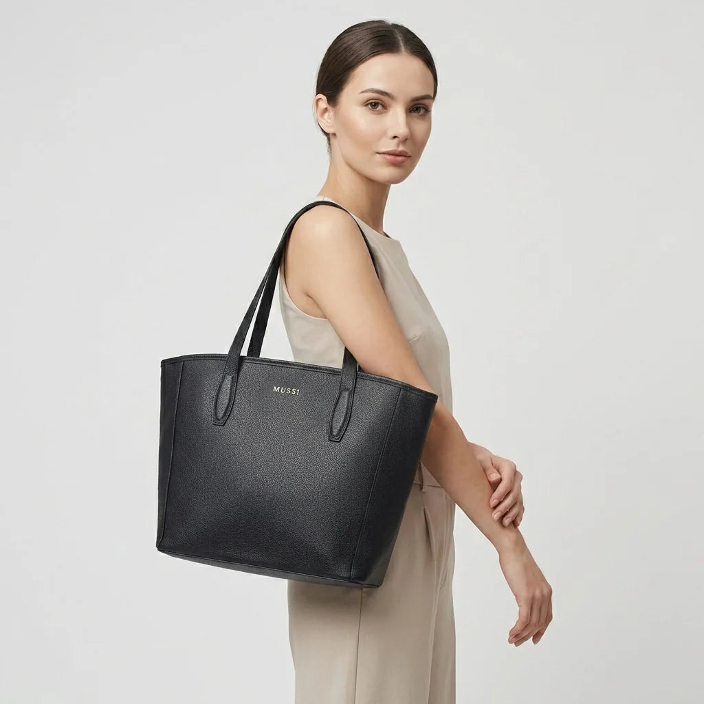 Cartera fivela de cuero para mujer - Negro