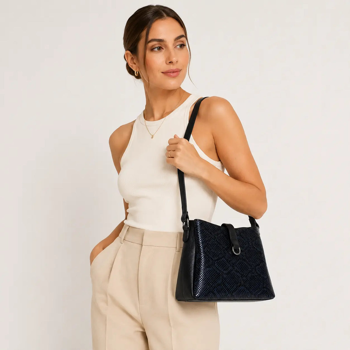 Cartera azalea de cuero para mujer - Azul