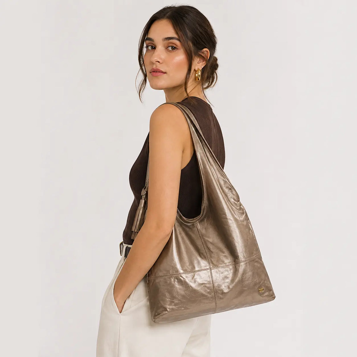 Cartera brina de cuero para mujer - Oro