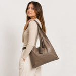 Cartera brina de cuero para mujer - Taupe