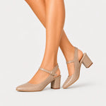 Tacones chelsea de cuero para mujer - Beige