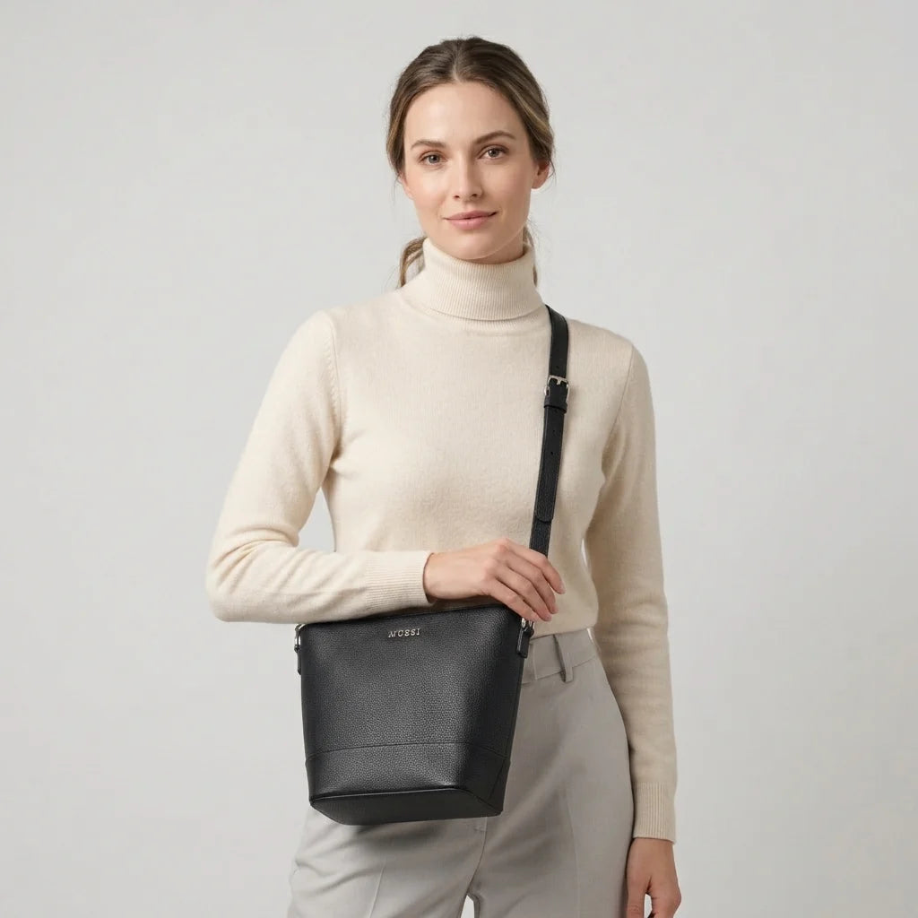 Bolso manos libres nayla de cuero para mujer - Negro