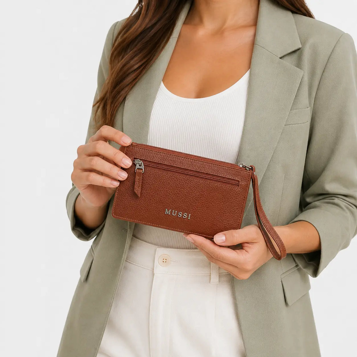 Billetera amira de cuero para mujer - Miel