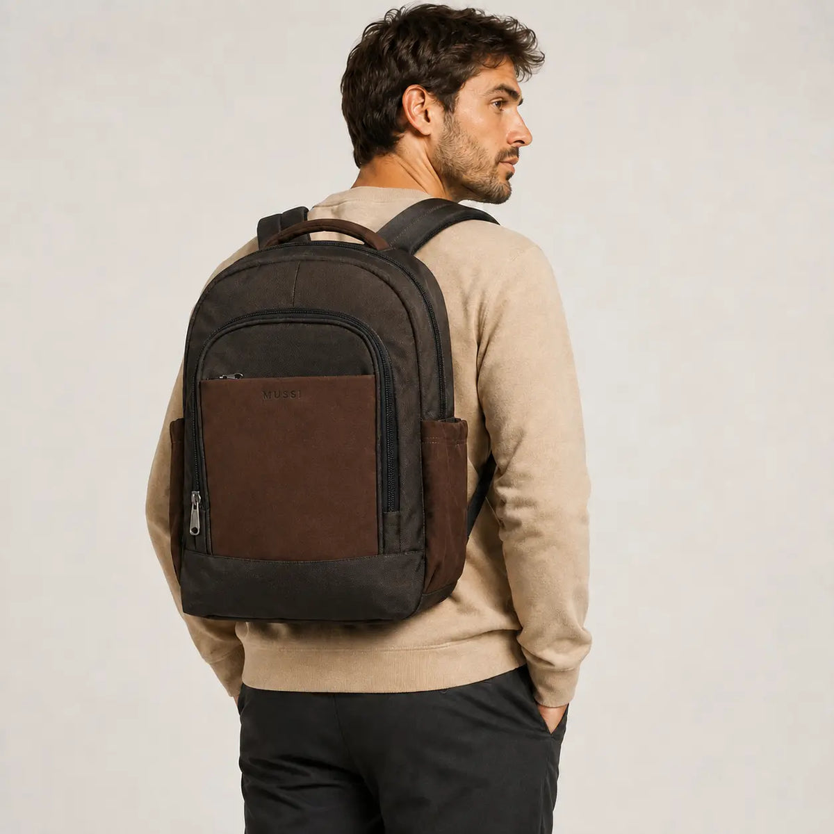 Morral meliodas de cuero para hombre - Café