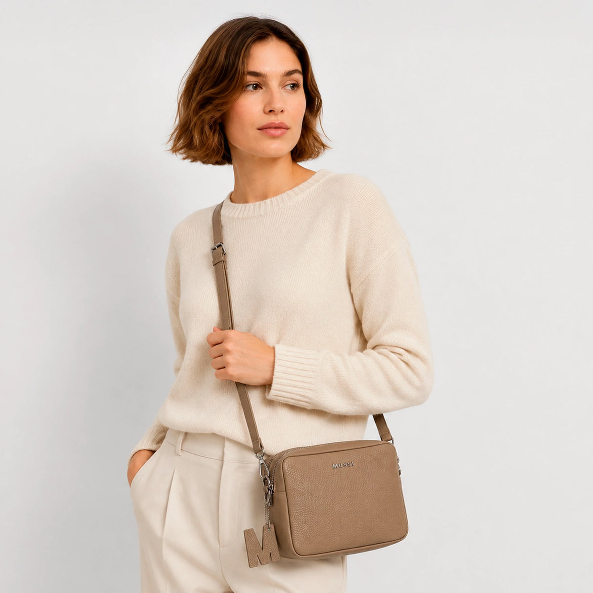 Bolso manos libres letizia de cuero para mujer - Beige