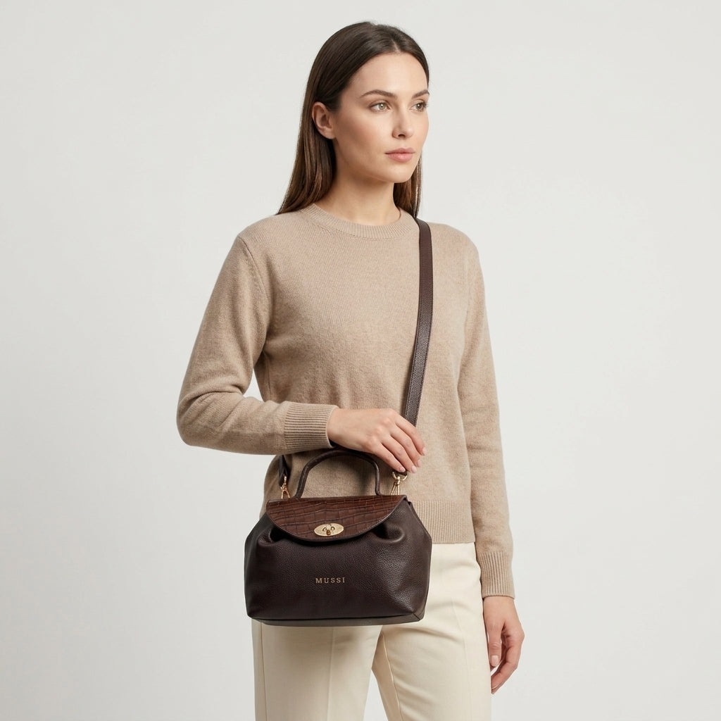 Bolso manos libres azalea de cuero para mujer - Café
