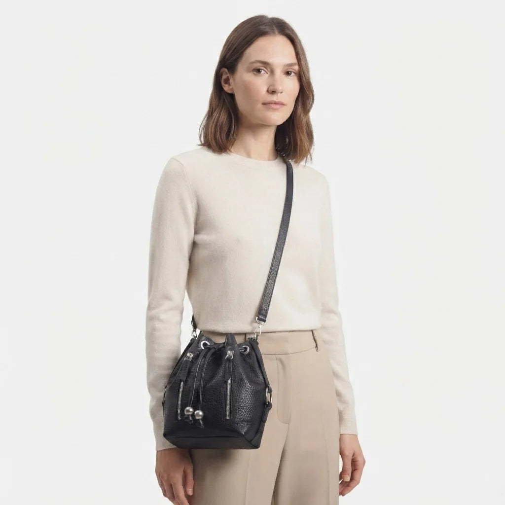 Bolso manos libres sirocca de cuero para mujer - Negro
