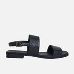 Sandalia plana candice de cuero para mujer - Negro