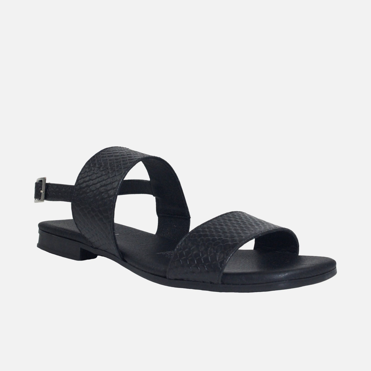 Sandalia plana candice de cuero para mujer - Negro