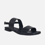 Sandalia plana candice de cuero para mujer - Negro