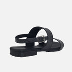 Sandalia plana candice de cuero para mujer - Negro