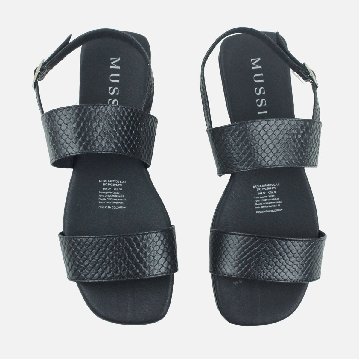 Sandalia plana candice de cuero para mujer - Negro