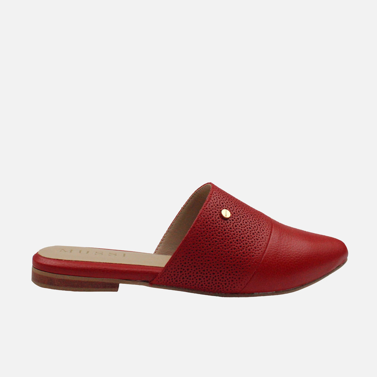 Zueco plano hinata de cuero para mujer - Rojo