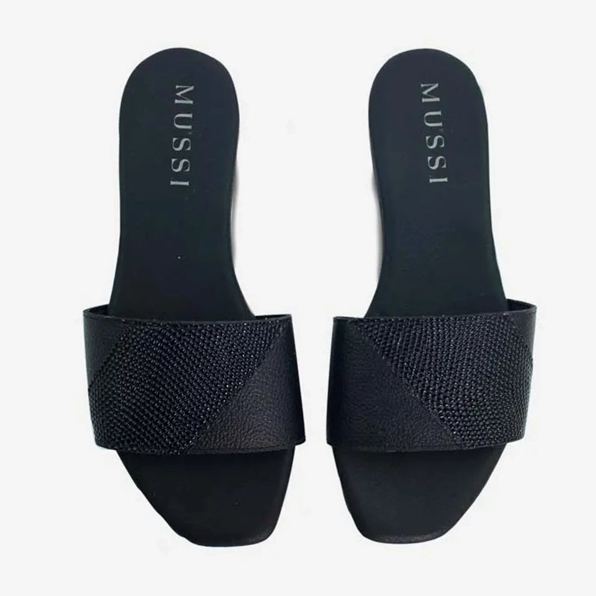 Sandalia plana curazao de cuero para mujer - Negro