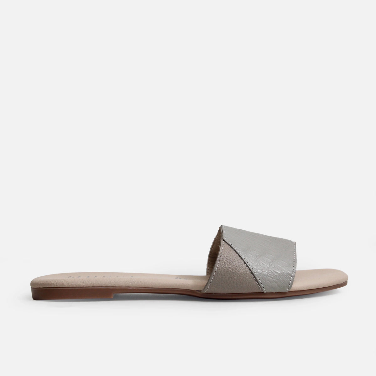 Sandalia plana curazao de cuero para mujer - Gris