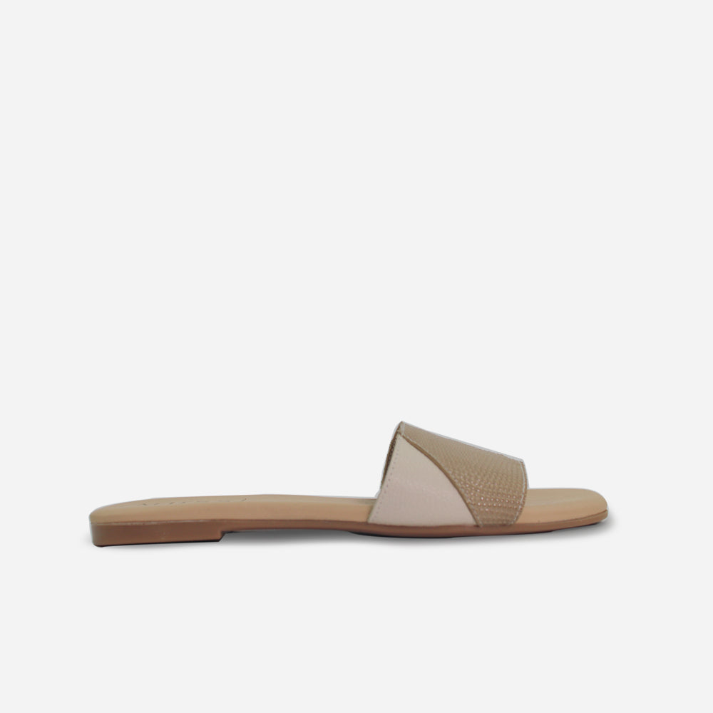 Sandalia plana curazao de cuero para mujer - Taupe