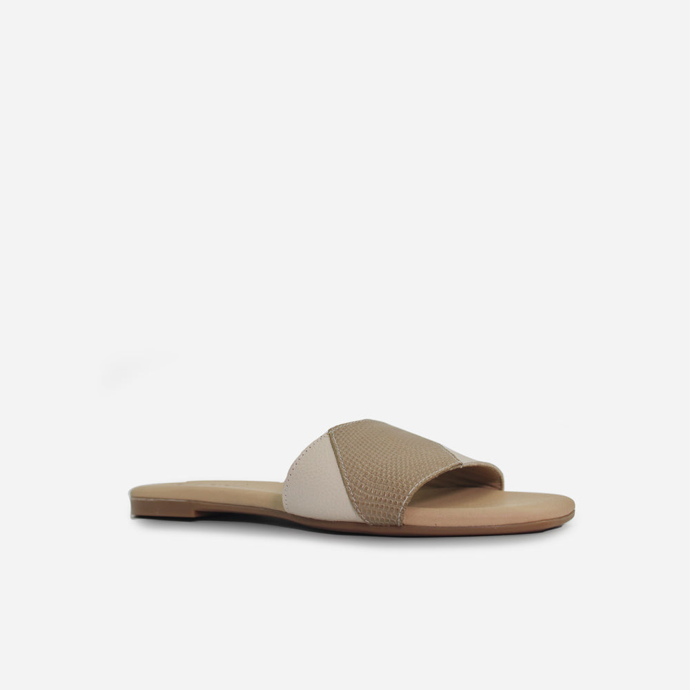 Sandalia plana curazao de cuero para mujer - Taupe