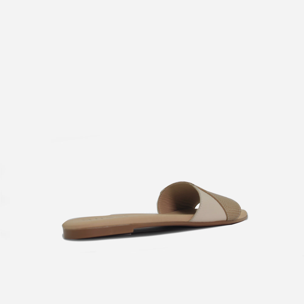 Sandalia plana curazao de cuero para mujer - Taupe