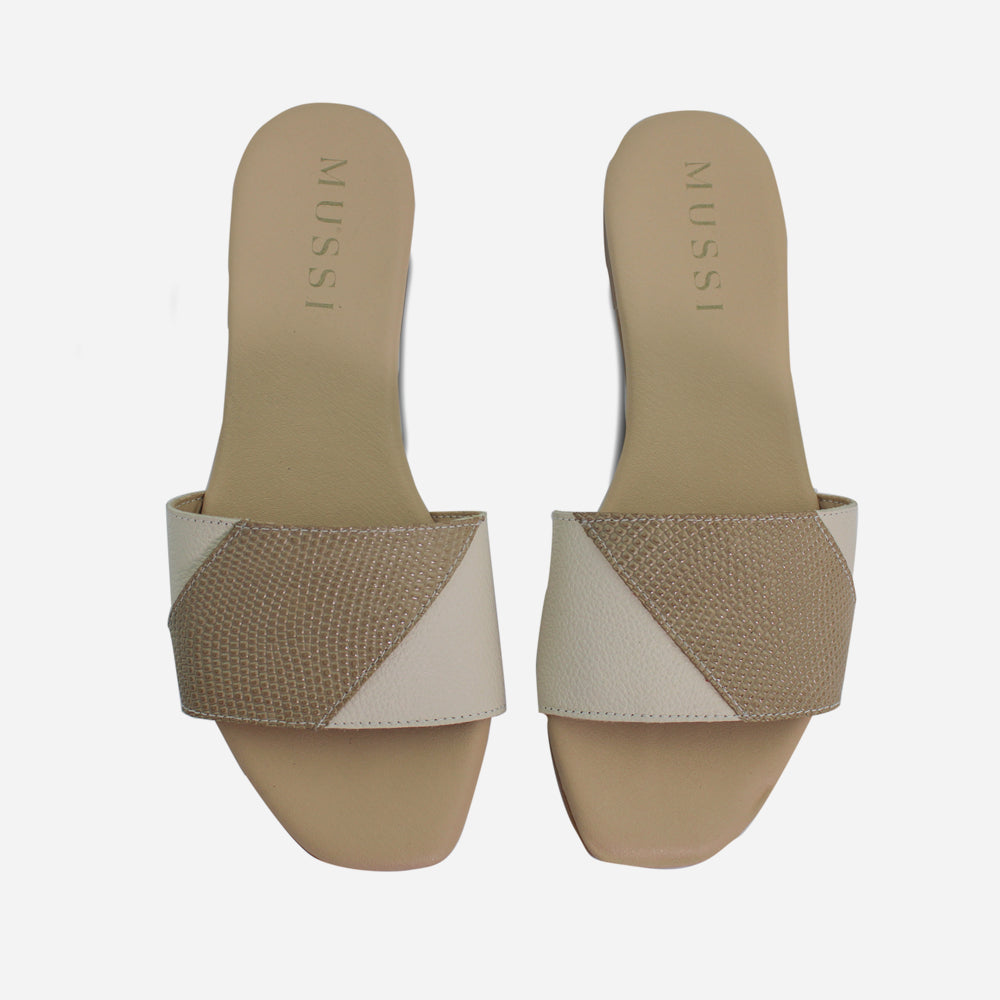 Sandalia plana curazao de cuero para mujer - Taupe