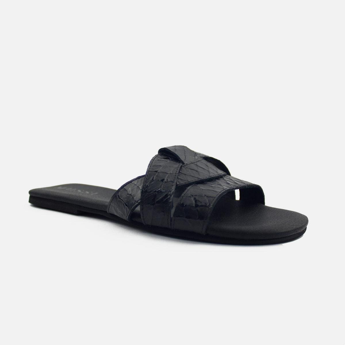 Sandalia plana glasgow de cuero para mujer - Negro