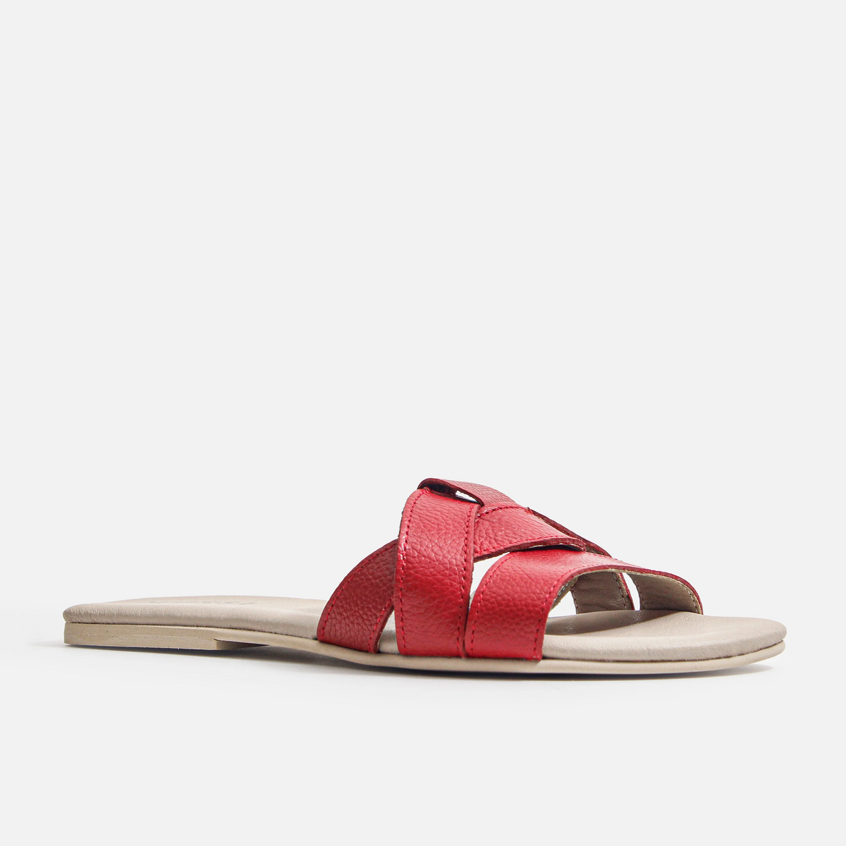 Sandalia plana glasgow de cuero para mujer - Rojo