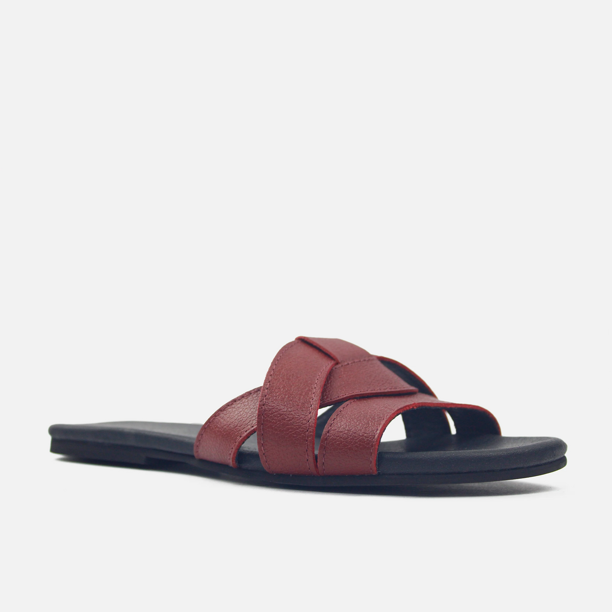 Sandalia plana glasgow de cuero para mujer - Vino