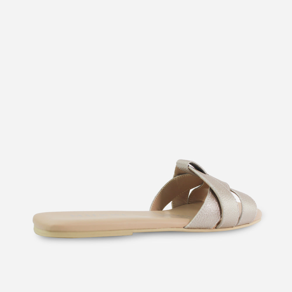 Sandalia plana glasgow de cuero para mujer - Champaña