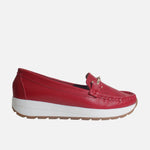 Mocasin plataforma alba de cuero para mujer - Rojo