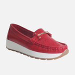 Mocasin plataforma alba de cuero para mujer - Rojo